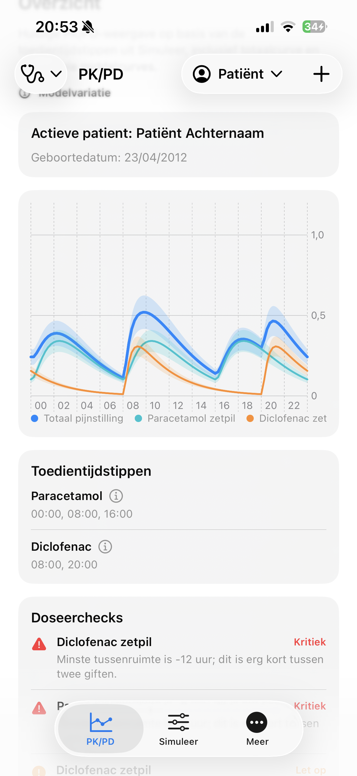 Analgesie professional PK/PD visualisatie